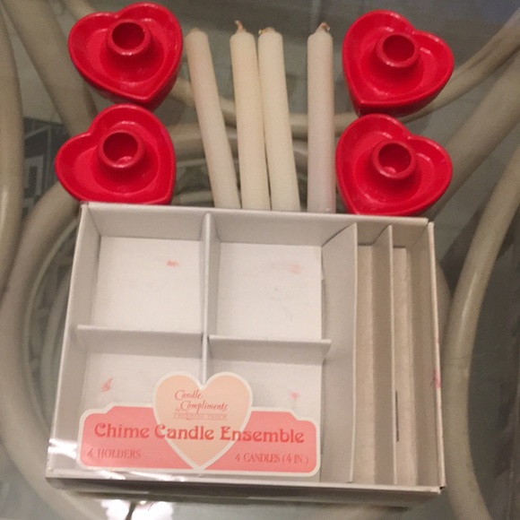 💕SET/4 CERAMIC HEART CANDLE HOLDERS + 4 CANDLES - Picture 7 of 10